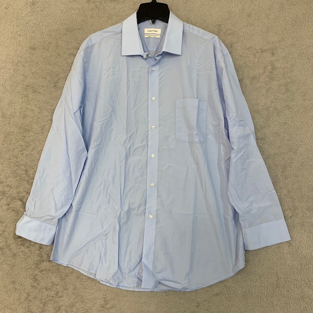NWOT Excellent Calvin Klein Dress Shirt Men's XL Blue Lyocell Performance